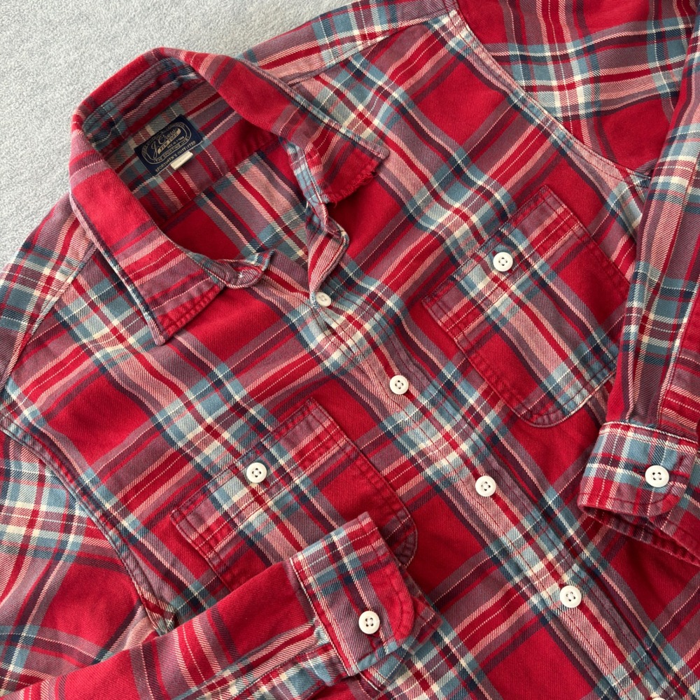 J Crew Mens Red Blue Plaid Flannel Button Down Shirt Medium Long Sleeve Cotton